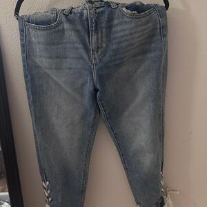 Hidden brand High-Rise Skinny Jeans with Lace-Up Hem - Blue